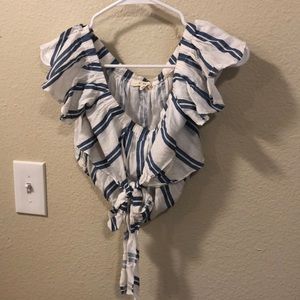 Blue and white striped crop top